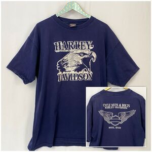 Vintage Harley Davidson T Shirt Mens 2X Blue Boise Idaho Eagle De Lux Y2K 2003